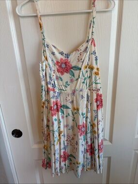 Old Navy Cream Floral Sundress with Pink & Green Accents